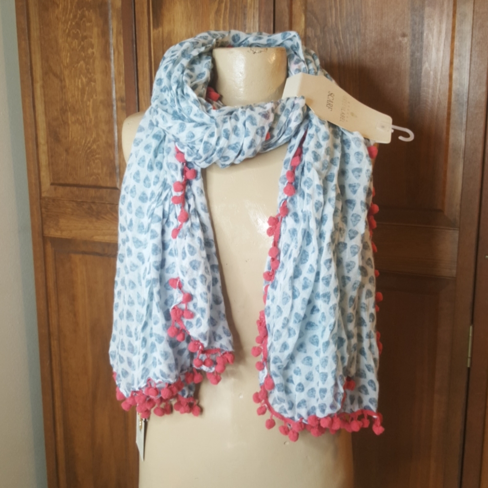 NWT Quagga Green Label Pom Pom Trimmed Scarf